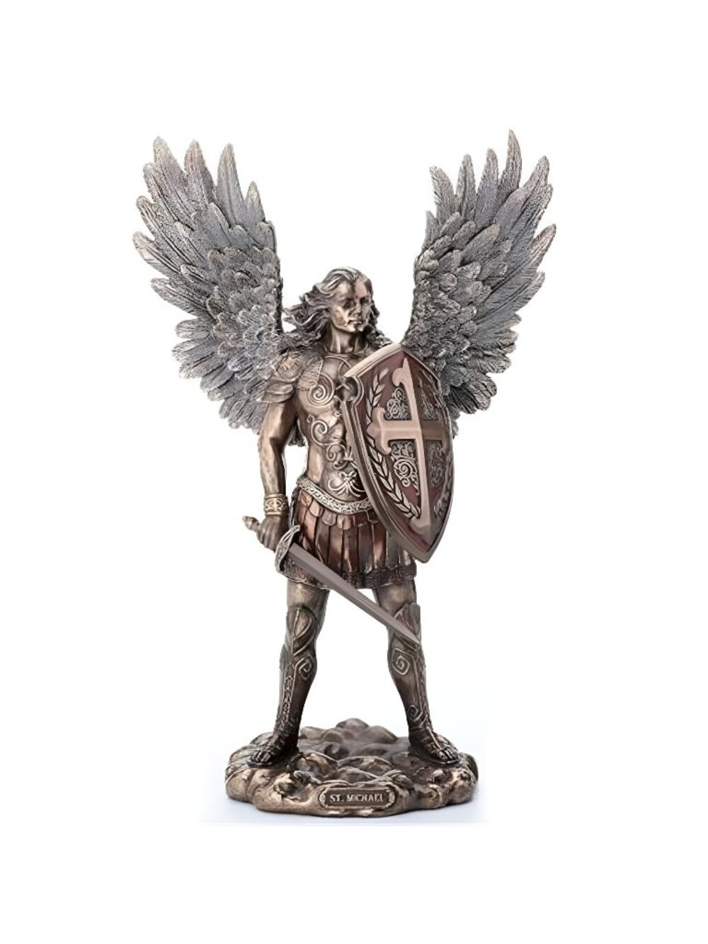 14 Inch Saint Michael The Archangel in Battle Armor Cold Cast Resin Statue